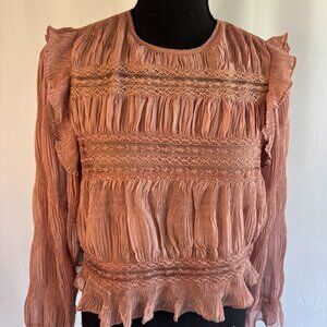 VESTIQUE Boho Dusty Rose Lace Ruffle Blouse Boutique Small 0373